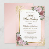 Invitation Elégant Blush Gold Confetti Floral 80e anniversair (Devant / Derrière)