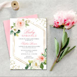 Invitation Élégant Blush Gold Floral Baby Sprinkle Brunch<br><div class="desc">Joli et élégant feuille rose floral blanc brune douche de bébé sprinkle invitation avec cadre géométrique de feuille d'or,  et parties scintillant d'or.</div>