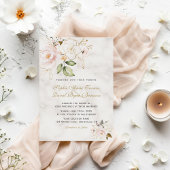 Invitation Elégant Blush Gold Flowers Monogram Mariage