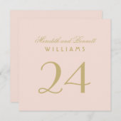 Invitation Élégant Blush Gold Mariage Monogramme Numéro de ta (Devant / Derrière)