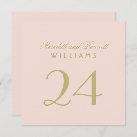 Invitation Élégant Blush Gold Mariage Monogramme Numéro de ta (Devant / Derrière)