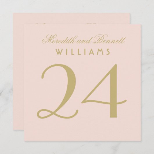 Invitation Élégant Blush Gold Mariage Monogramme Numéro de ta (Devant / Derrière)