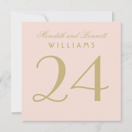 Invitation Élégant Blush Gold Mariage Monogramme Numéro de ta (Dos)