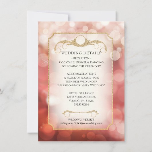 Invitation Elégant Blush Gold Parties scintillant Bokeh Spark (Devant)