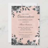 Elégant Blush & Grey Aquarelle Quinceanera Invitat