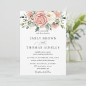 Invitation Élégant Blush Ivory Floral Rose Fleurs Mariage (Debout devant)