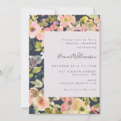 Invitation Elégant Blush Navy Aquarelle Fête des mariées flor (Devant)