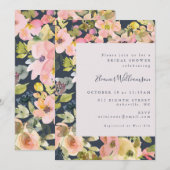 Invitation Elégant Blush Navy Aquarelle Fête des mariées flor (Devant / Derrière)
