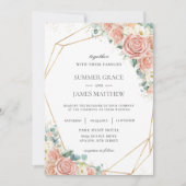 Invitation Élégant Blush Peach Ivory Floral Rose Mariage (Devant)