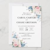 Invitation Elegant Blush Pink & Blue Floral Wedding (Devant)