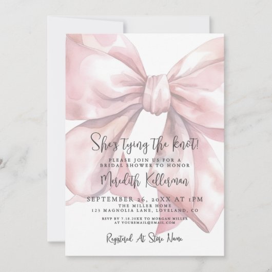 Invitation Elegant Blush Pink Bow Bridal Shower (Devant)