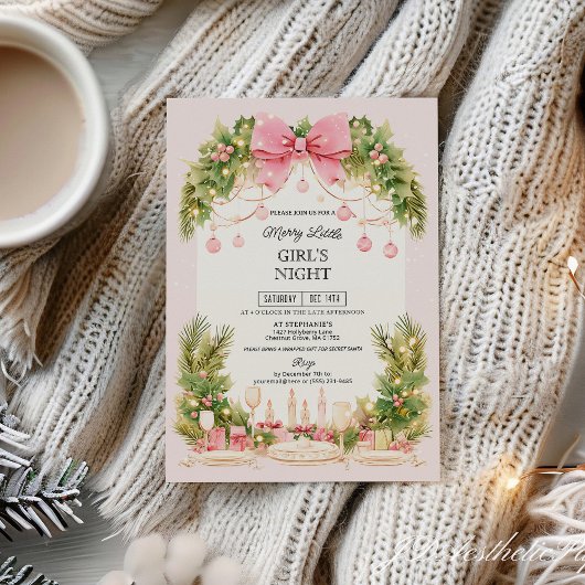 Invitation Elegant Blush Pink Bow Christmas Girls Night