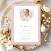 Invitation Elegant Blush Pink Bow Photo Baptism