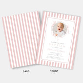 Invitation Elegant Blush Pink Bow Photo Girl Baptism