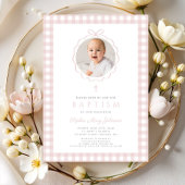 Invitation Elegant Blush Pink Bow Photo Girl Baptism