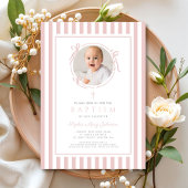 Invitation Elegant Blush Pink Bow Photo Girl Baptism
