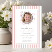 Invitation Elegant Blush Pink Bow Photo Girl First Communion