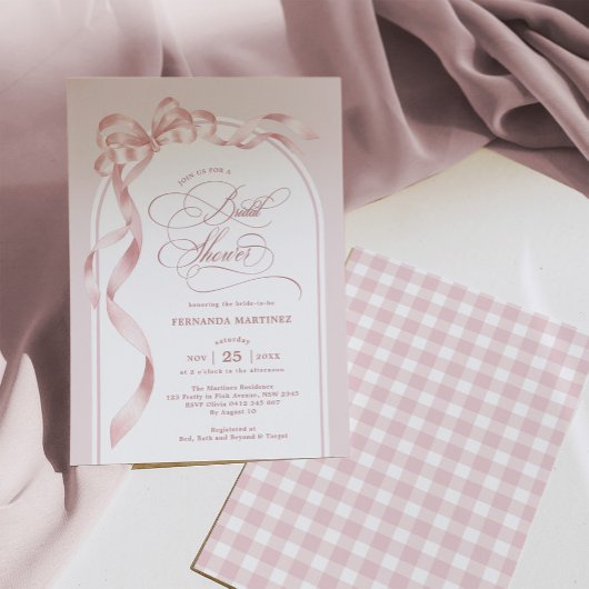 Invitation Elegant Blush Pink Bow Ribbon Bridal Shower