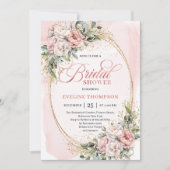 Invitation Elegant Blush Pink Floral Eucalyptus Bridal Shower (Devant)