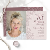 Elégant Blush Pink Floral Photo 70e anniversaire