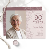 Elégant Blush Pink Floral Photo 90e anniversaire