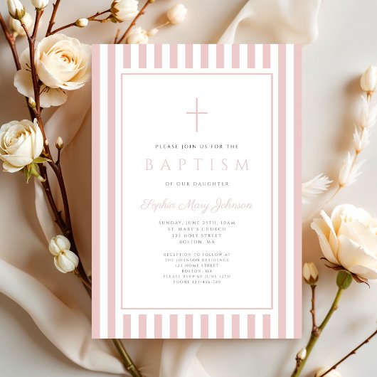 Invitation Elegant Blush Pink Girl Baptism
