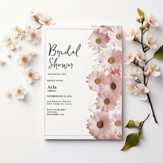 Invitation Elegant blush pink gold daisy floral Bridal Shower