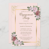 Invitation Élégant Blush Pink Gold Floral Party (Devant / Derrière)