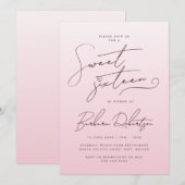 Invitation Elegant Blush Pink Gradient Script Sweet Sixteen (Devant / Derrière)