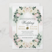 Invitation Elegant Blush Pink & Green Floral Wedding Invitati (Devant / Derrière)