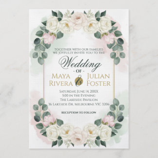 Invitation Elegant Blush Pink & Green Floral Wedding Invitati