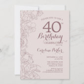 Invitation Elégant Blush Pink Photo 40e fête d'anniversaire (Devant)