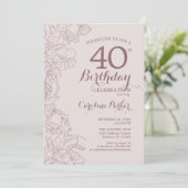 Invitation Elégant Blush Pink Photo 40e fête d'anniversaire (Debout devant)