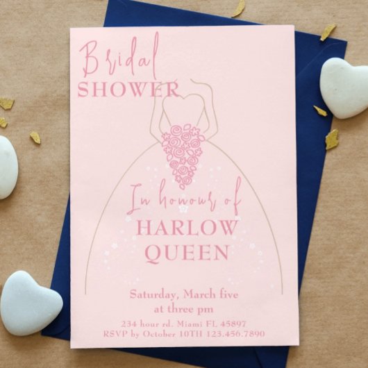 Invitation Elégant Blush Pink QR code Douche nuptiale