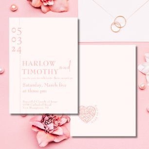 Invitation Élégant Blush Pink QR code Mariage de script moder