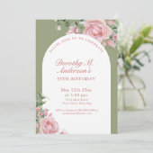 Invitation Elegant Blush Pink Roses 95th Birthday Party (Debout devant)