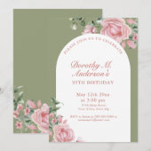 Invitation Elegant Blush Pink Roses 95th Birthday Party (Devant / Derrière)
