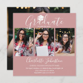 Invitation Élégant Blush Pink Script 4 Photo Graduation (Devant / Derrière)