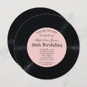 Invitation Elégant Blush Retro Vinyl Record Anniversaire (Devant / Derrière)