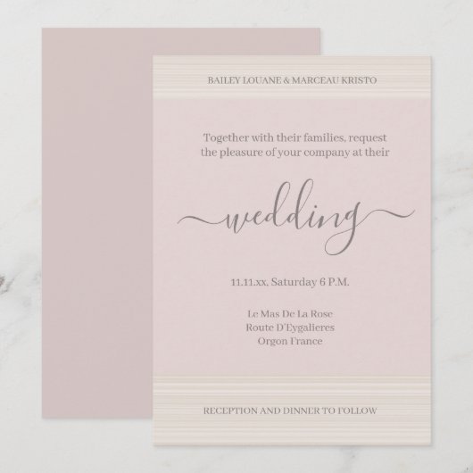 Invitation Élégant Blush Rose Bois Gris Grandes Tailles Chic (Devant / Derrière)