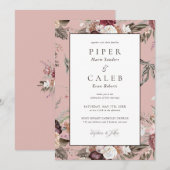 Invitation Elégant Blush rose Bourgogne Mariage floral Invita (Devant / Derrière)