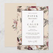 Invitation Elégant Blush rose Bourgogne Mariage floral Invita (Devant / Derrière)