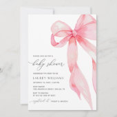 Invitation Élégant Blush rose Coquette Bow Girl Baby shower (Devant)