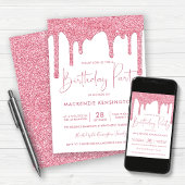 Invitation Elégant Blush rose Éperche Parties scintillant Dri