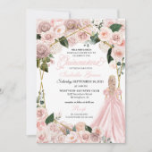 Invitation Elégant Blush rose et or Floral Quinceanera Inv (Devant)
