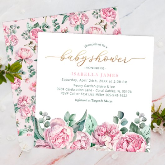Invitation Elégant Blush rose et or Watercolor Girl S bébé
