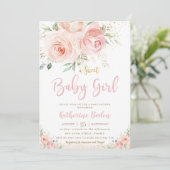 Invitation Élégant Blush rose Floral Baby shower fille or (Debout devant)