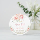 Invitation Élégant Blush rose Floral Baby shower fille or (Debout devant)