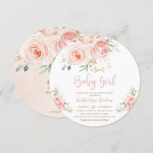 Invitation Élégant Blush rose Floral Baby shower fille or