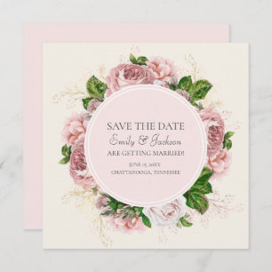 Invitation Élégant Blush Rose Floral Cream Mariage Date de sa